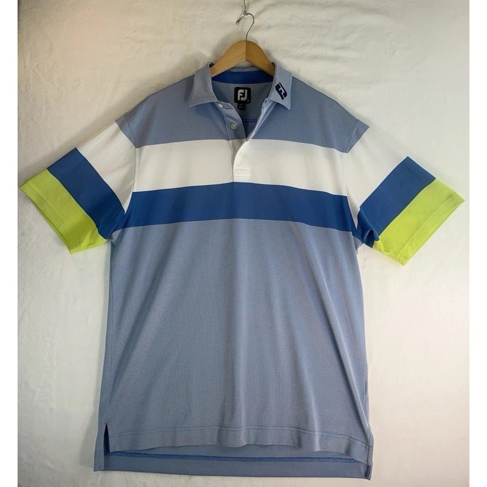 FootJoy Men's Striped Sweetwater Country Club Golf Polo Size Medium Green Blue